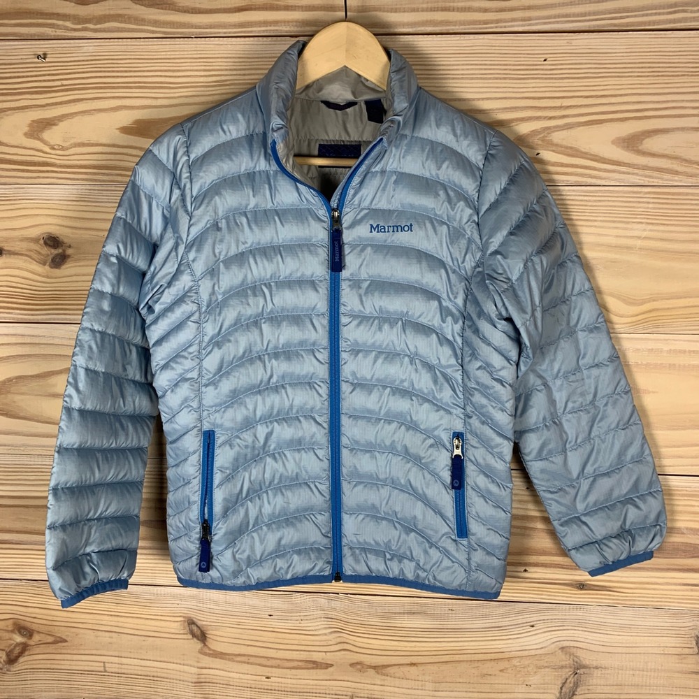 Marmot Puffer Jacket Kids Large Light Blue 600 Fill Down Insulated Quilted Coat